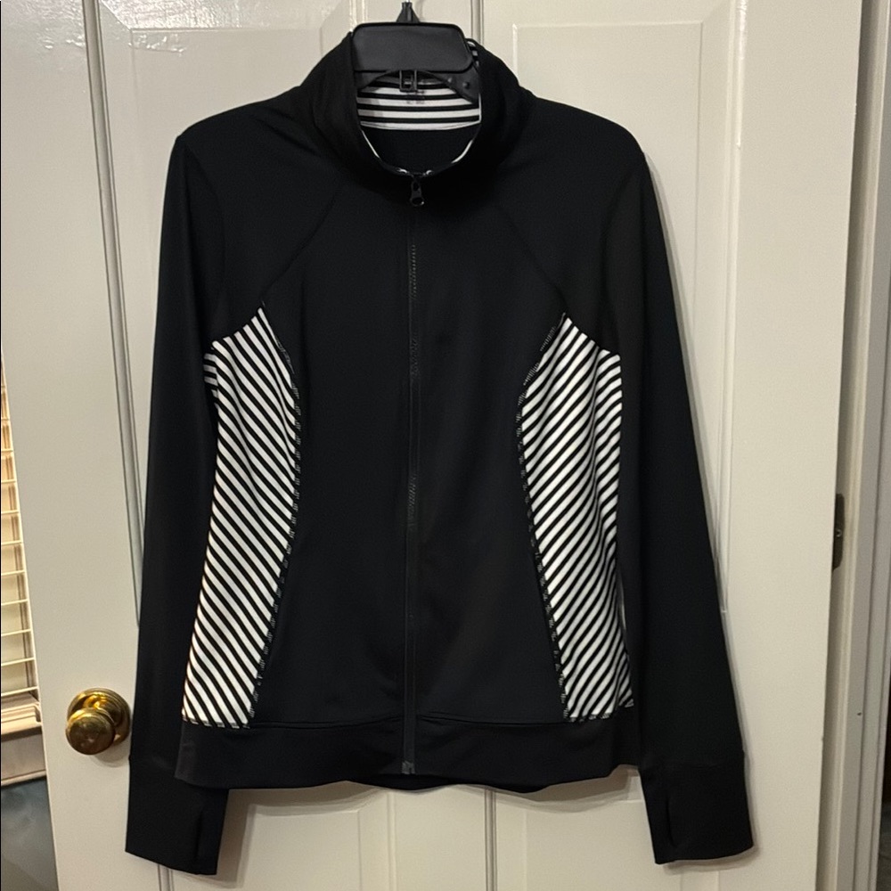 Zella Black and White Striped Athletic Jacket